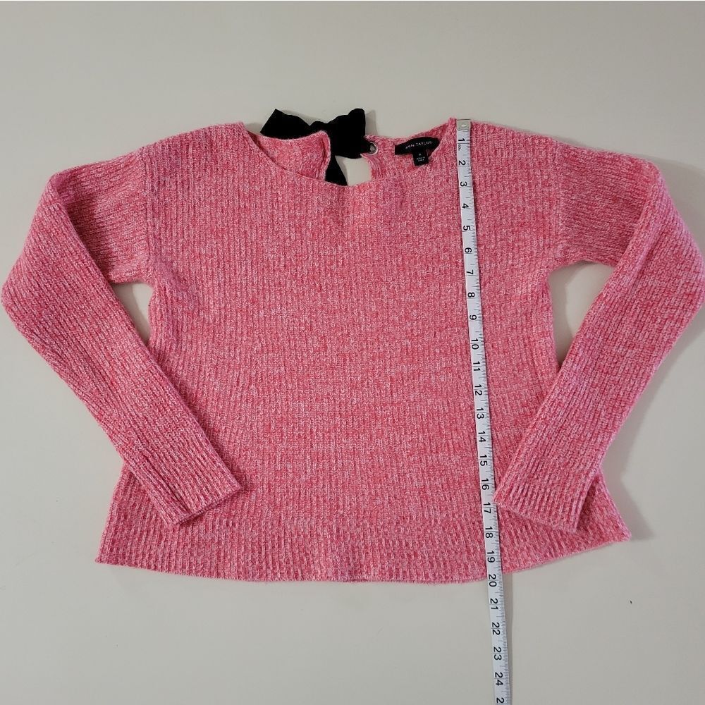 Ann Taylor Red Marled Key-hole Back Black Bow Long Sleeve Sweater - Picture 5 of 12